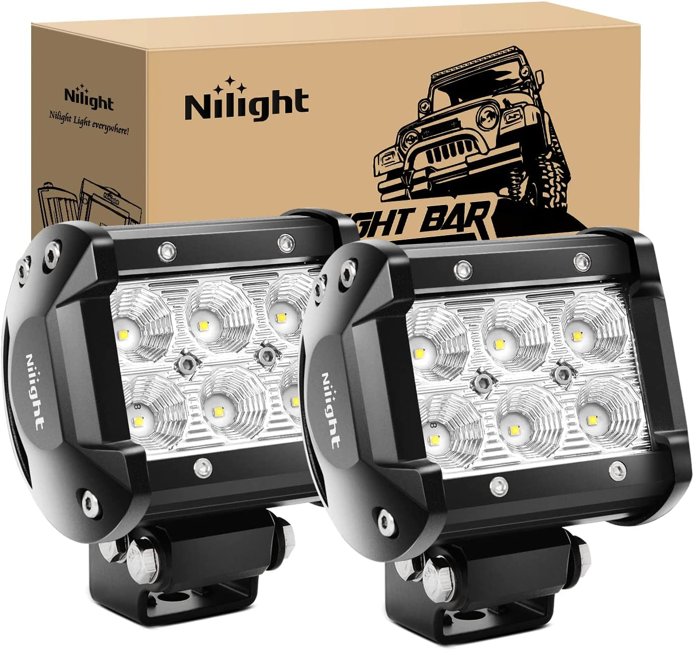 Led Pods 2Pcs 18W 1260LM Flood off Road Lights 