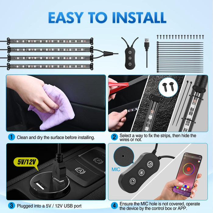 4PCS USB Interior Car Lights 48 Leds