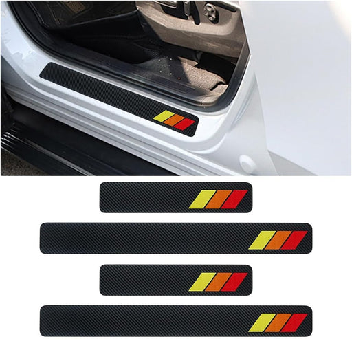 4PCS Tri-Color Door Sill Protectors, Carbon Fiber Door Threshold Protection, Front/Rear Door Sill Plate Step Guard, Anti-Scratch Entry Guard Sticker for Cars Suvs Trucks (Red)