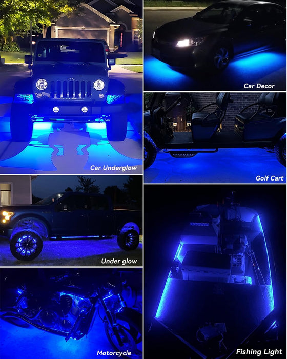 Car Led Strip Lights 24" Connectable Blue Led Light Strip for Cars Boat Marine Golf Cart Trucks Waterproof 12V Led Light Strip, 4Pack