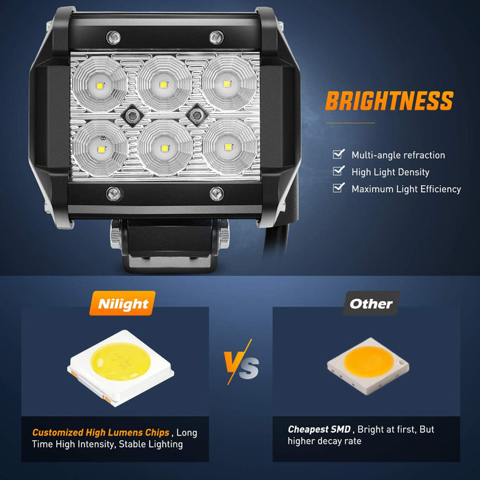 Led Pods 2Pcs 18W 1260LM Flood off Road Lights 