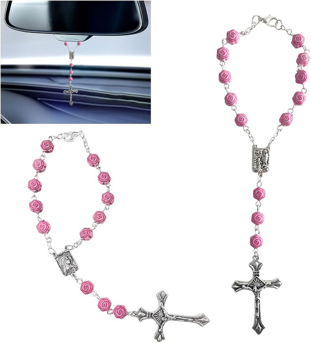 2PCS Pink Rosary Pendant Car Interior