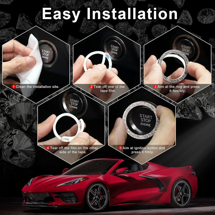 2 PCS Crystal Double Rhinestone Car Engine Start 