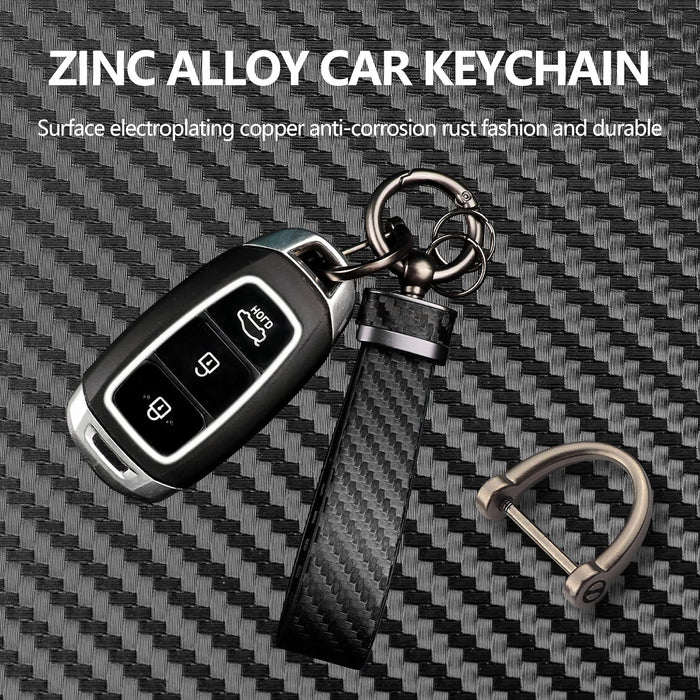 Leather Car Keychain - Carbon Fiber 