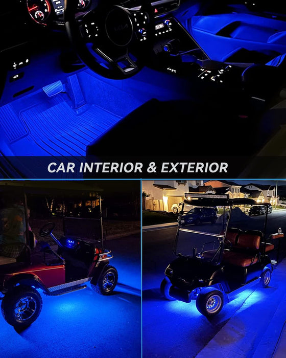 Car Led Strip Lights 24" Connectable Blue Led Light Strip for Cars Boat Marine Golf Cart Trucks Waterproof 12V Led Light Strip, 4Pack