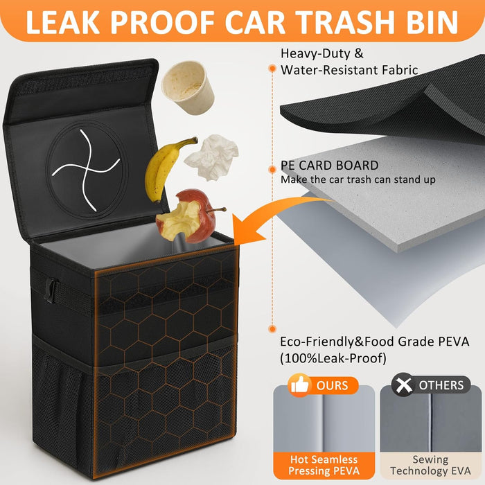 Car Trash Can Bin with Lid Hanging 