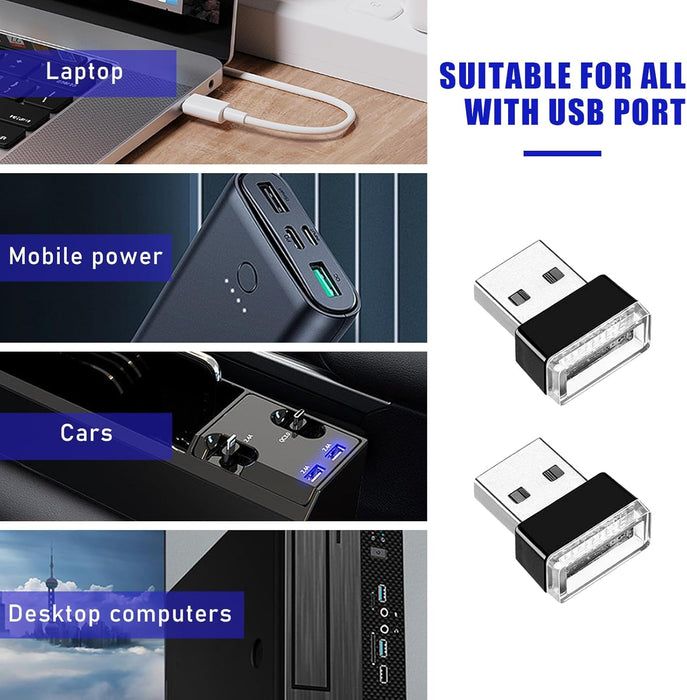 2 PCS USB LED Car Interior Atmosphere Lamp