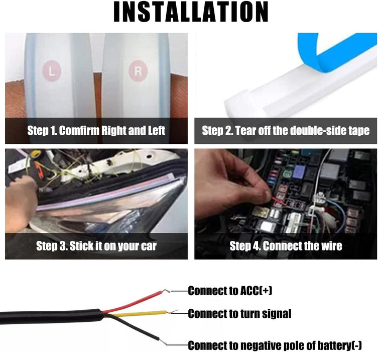 Car LED Strip Lights, 2Pcs 24 Inch Flexible