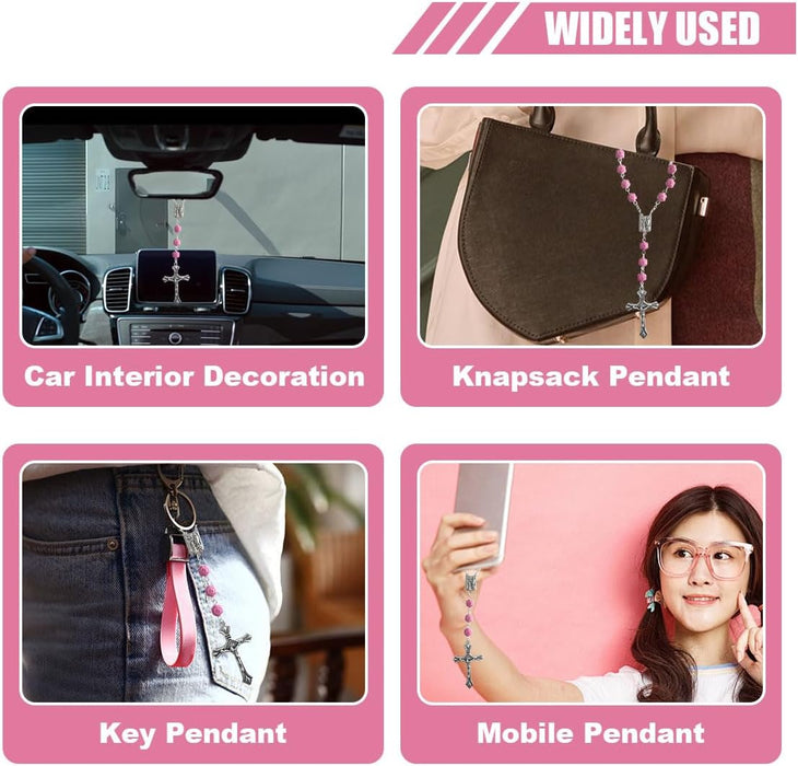 2PCS Pink Rosary Pendant Car Interior
