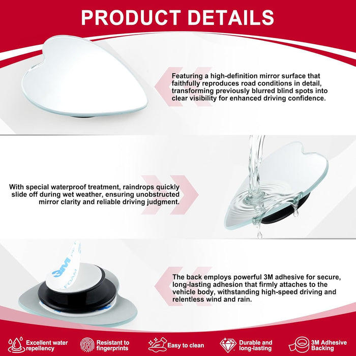 Blind Spot Mirrors, Heart Shaped HD Glass Frameless 