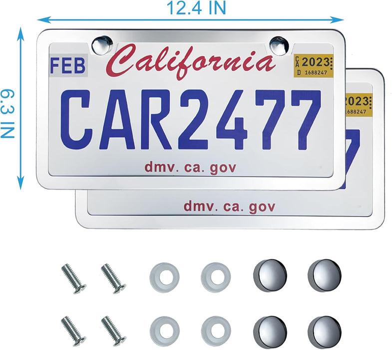 Solid Silver License Plate Frames 2 Pack