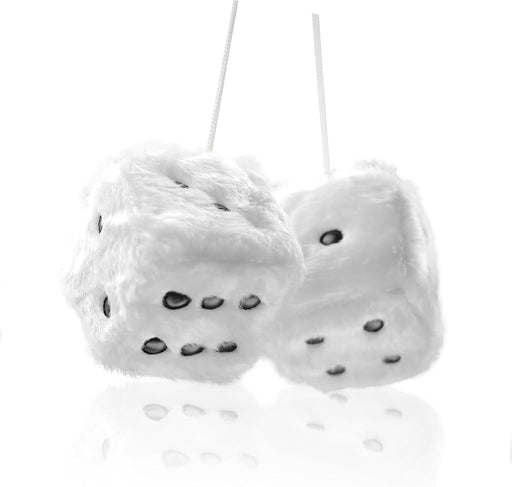 Fuzzy Plush Dice for Car Mirror, Pair 3” White Fuzzy Plush Dice with Black Dots Soft Retro Plush Dice Car Interior Accessories for Car Rearview Mirror Hanging Decoration