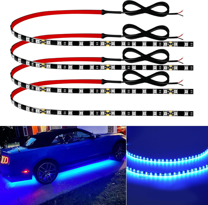Car Led Strip Lights 24" Connectable Blue Led Light Strip for Cars Boat Marine Golf Cart Trucks Waterproof 12V Led Light Strip, 4Pack