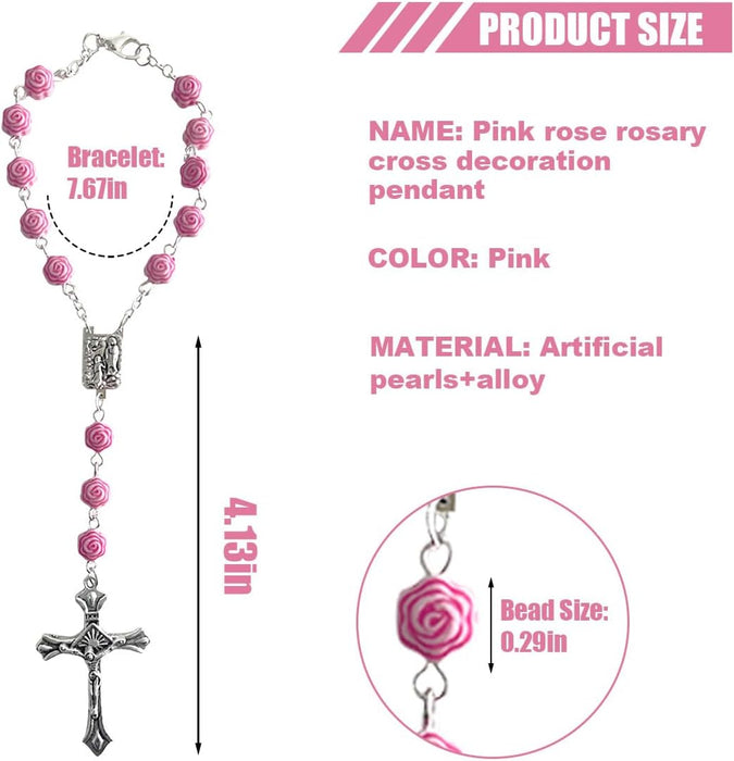 2PCS Pink Rosary Pendant Car Interior