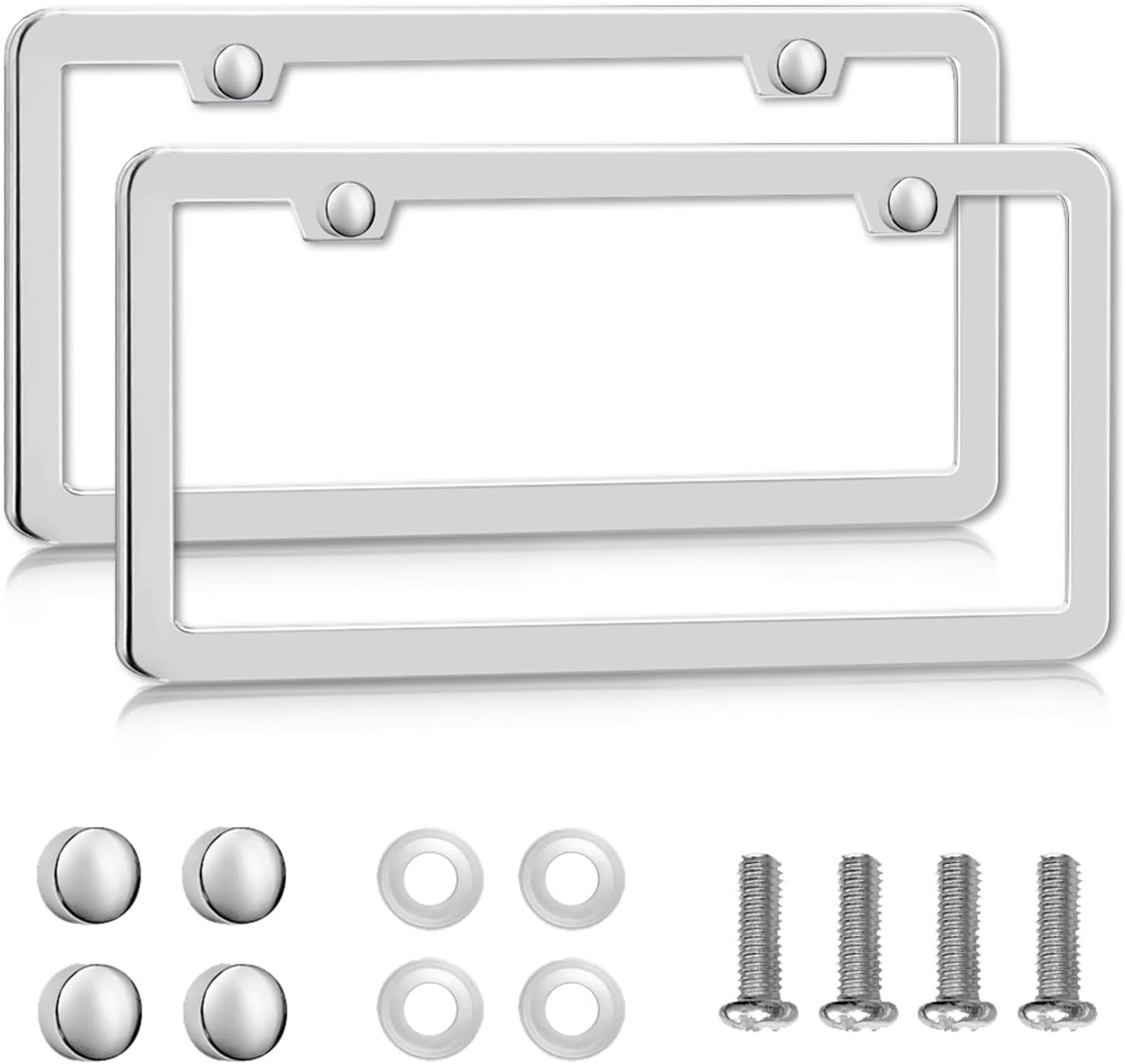 Solid Silver License Plate Frames 2 Pack