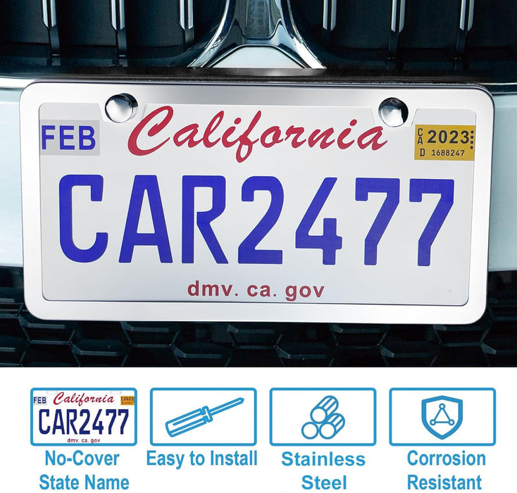 Solid Silver License Plate Frames 2 Pack