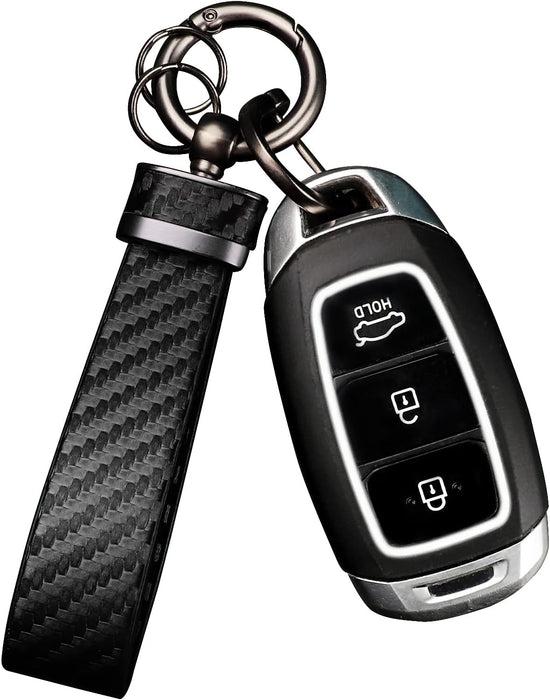 Leather Car Keychain - Carbon Fiber 