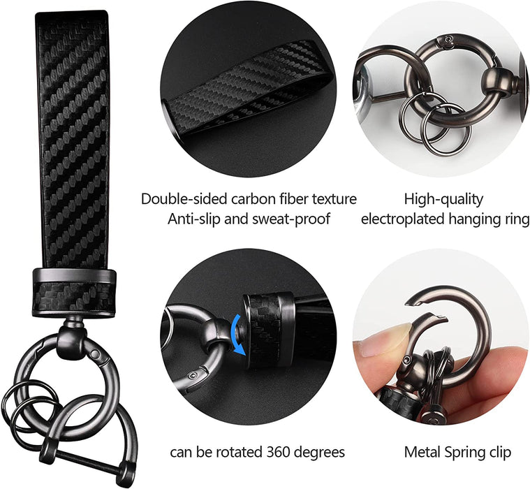 Leather Car Keychain - Carbon Fiber 
